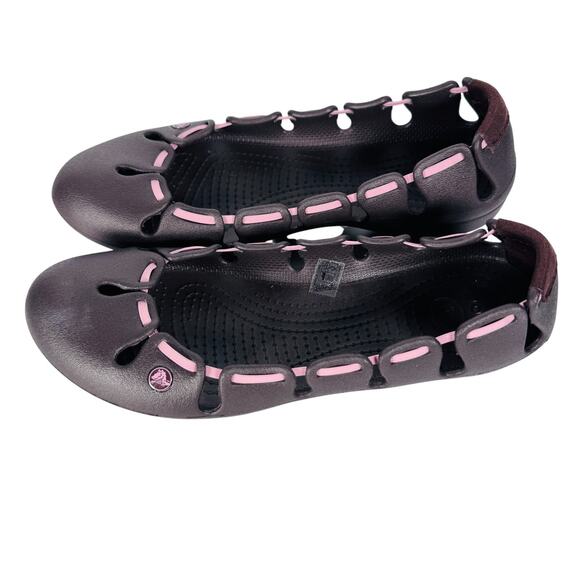 Crocs Springi Ballet Flats Women 8 Chocolate Brown‎ Pink Slip On Round Toe - Picture 4 of 11